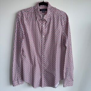 ZARA Man White Red Blue Pattern Long Sleeve Button Down Shirt Large